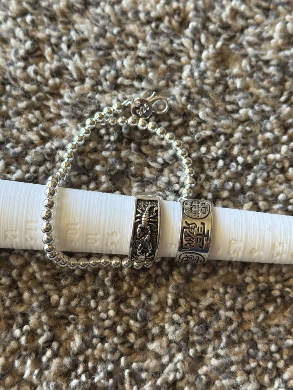 Sterling Silver 925 Adjustable Scorpion and Chinese Symbol Ring Set & beaded bra